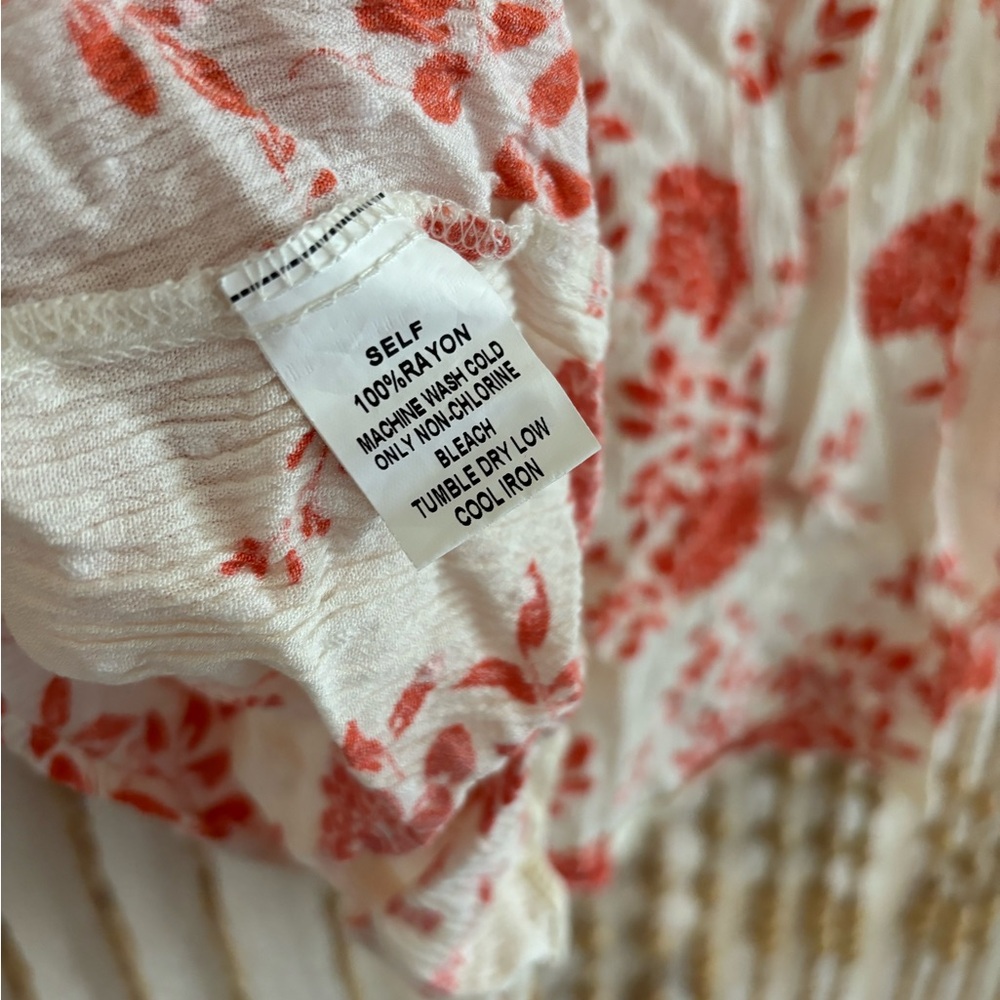 Papermoon White Boho Peasant Country Floral Swiss Dot Flowy Short Sleeve Blouse - Picture 6 of 7